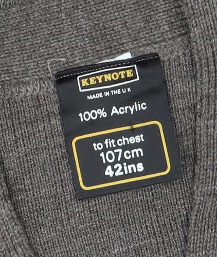 Keynote Mens Brown L Acrylic Button Cardigan Knit V-Neck Jumper