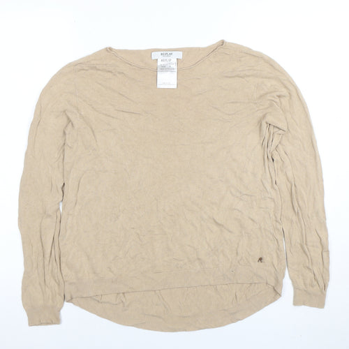 Replay Womens Beige Knit Crew Neck Long Sleeve Pullover Jumper Size S
