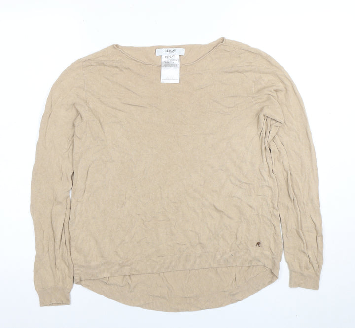 Replay Womens Beige Knit Crew Neck Long Sleeve Pullover Jumper Size S