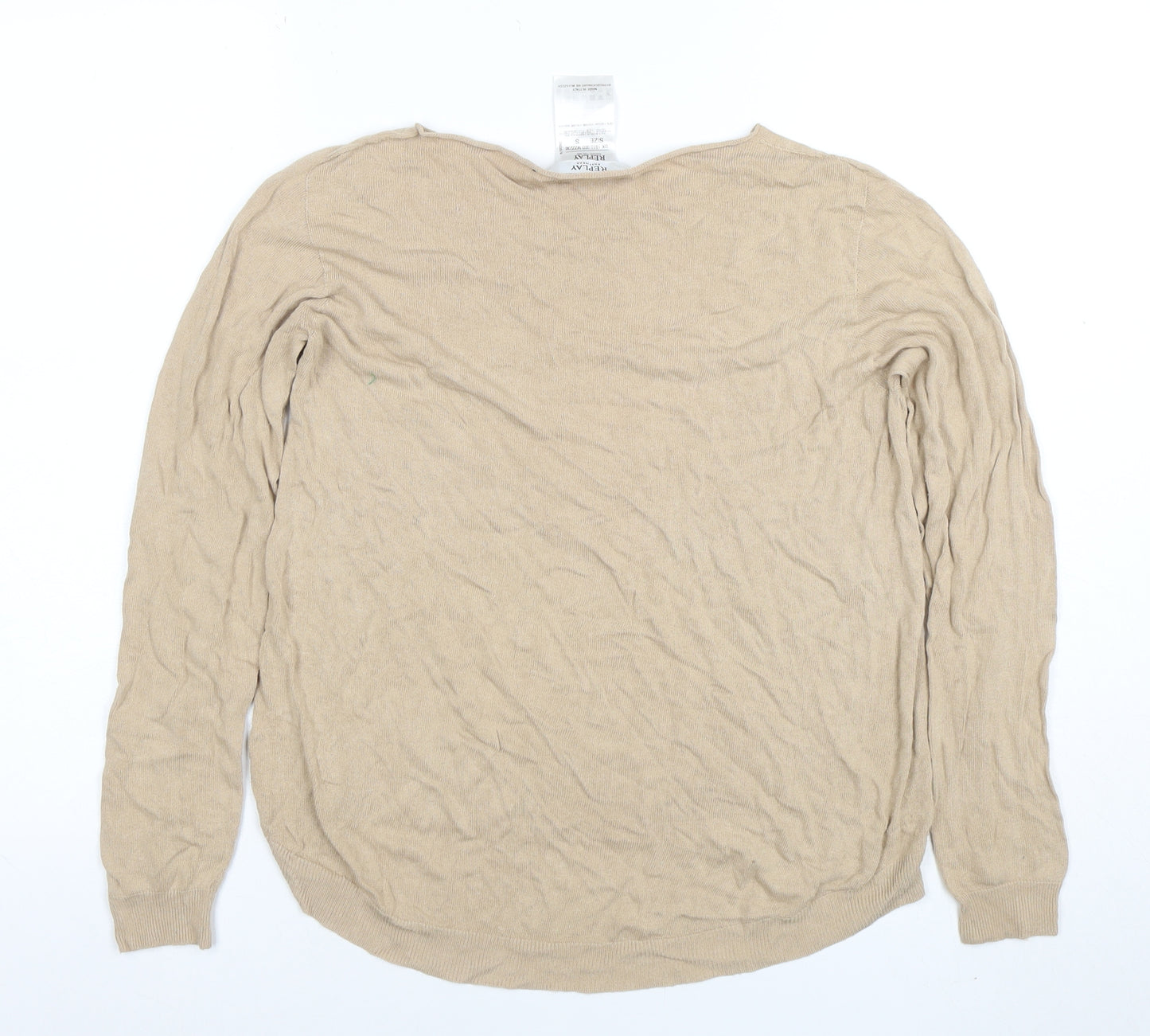 Replay Womens Beige Knit Crew Neck Long Sleeve Pullover Jumper Size S