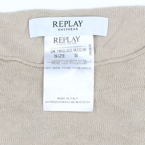 Replay Womens Beige Knit Crew Neck Long Sleeve Pullover Jumper Size S