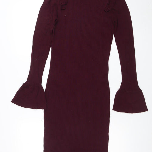 Dorothy Perkins Women Red Size 12 Bodycon Knit Long Sleeve Dress
