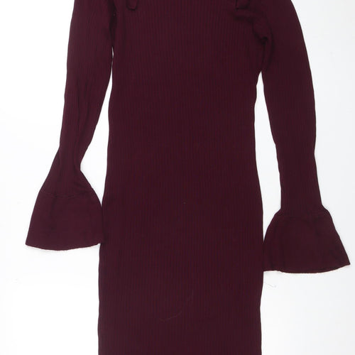 Dorothy Perkins Women Red Size 12 Bodycon Knit Long Sleeve Dress