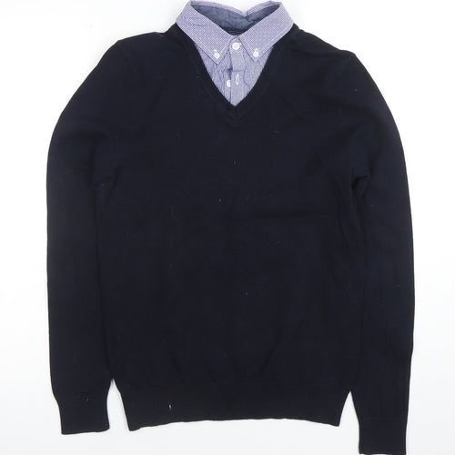 Next Men's Blue V-Neck Cotton Pullover Jumper XS