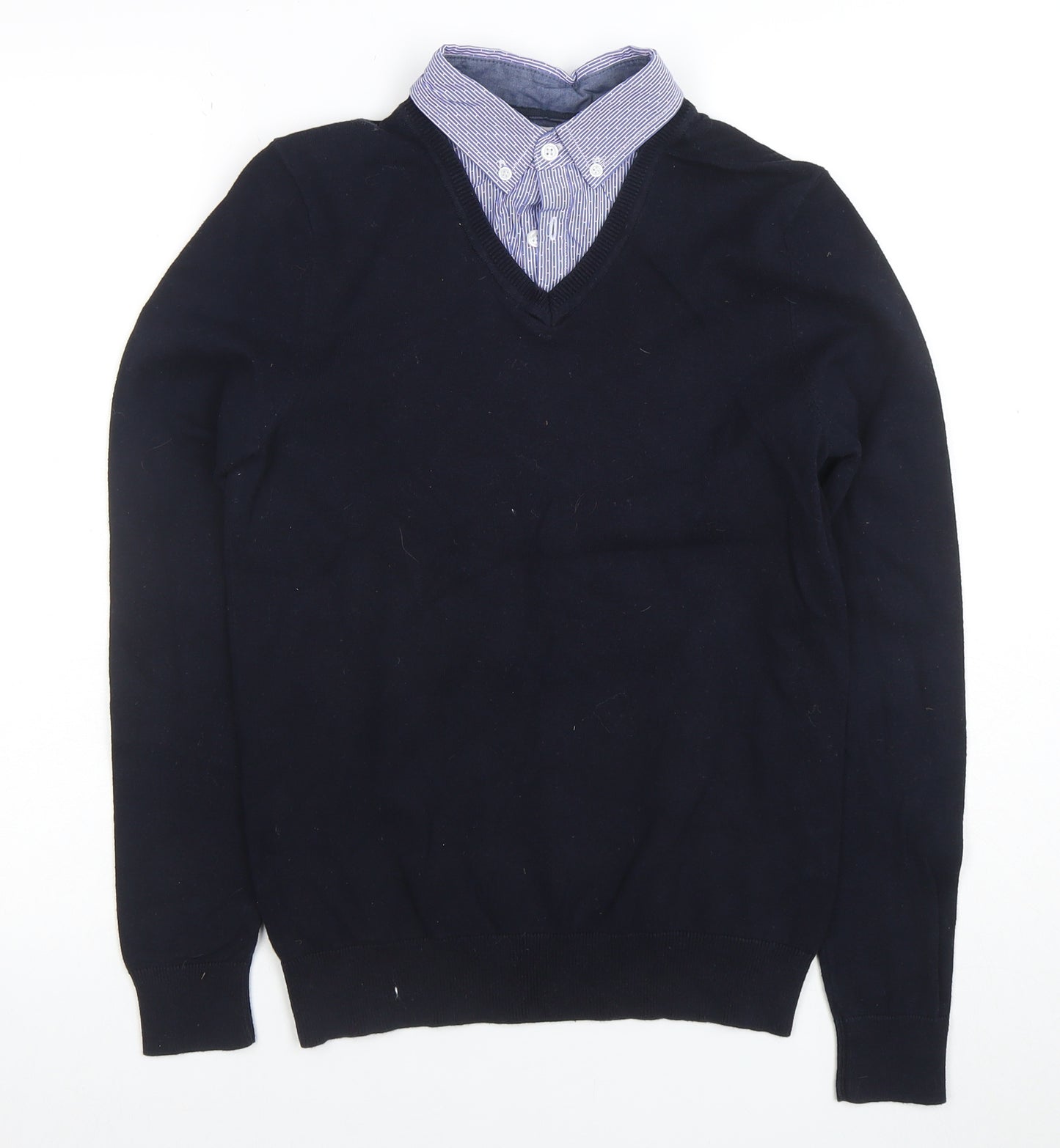 Next Men's Blue V-Neck Cotton Pullover Jumper XS
