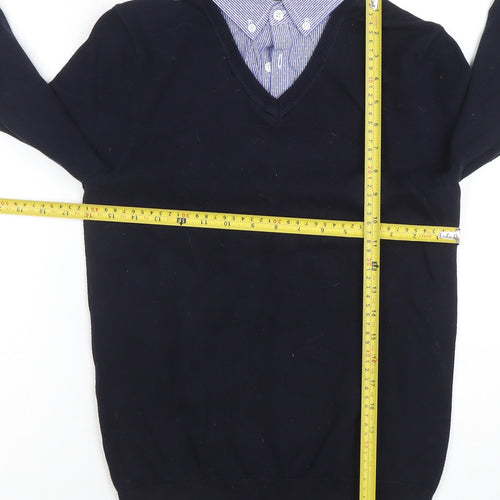Next Men's Blue V-Neck Cotton Pullover Jumper XS