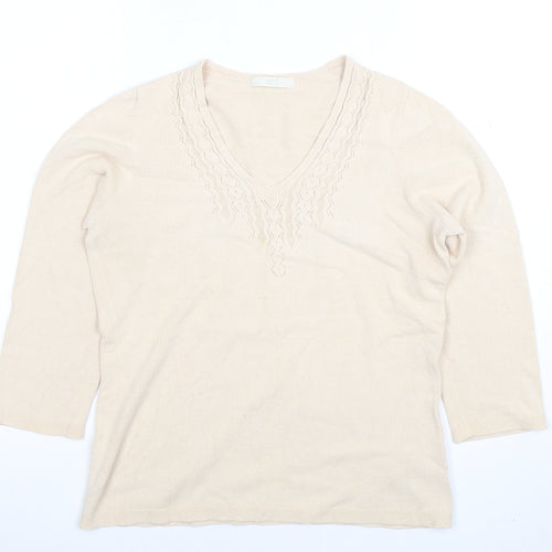Marks and Spencer Women Beige V-Neck Knit Blouse UK 12