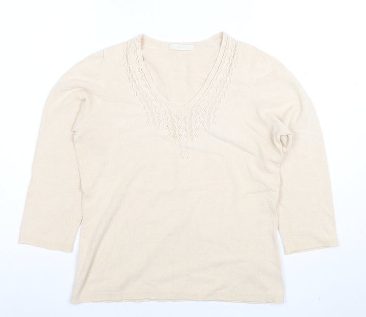 Marks and Spencer Women Beige V-Neck Knit Blouse UK 12