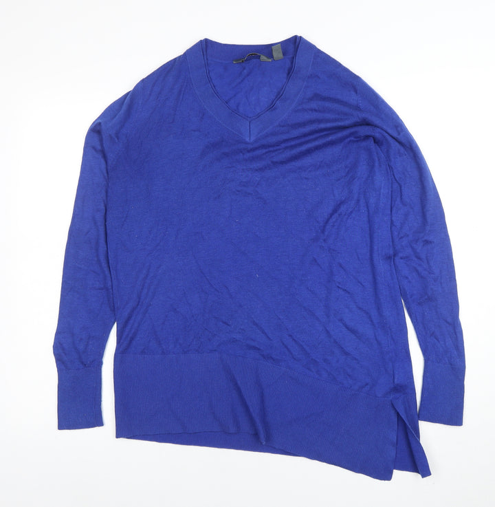 Lands’ End Women Blue V-Neck Lightweight Cotton Blend Jumper Size S