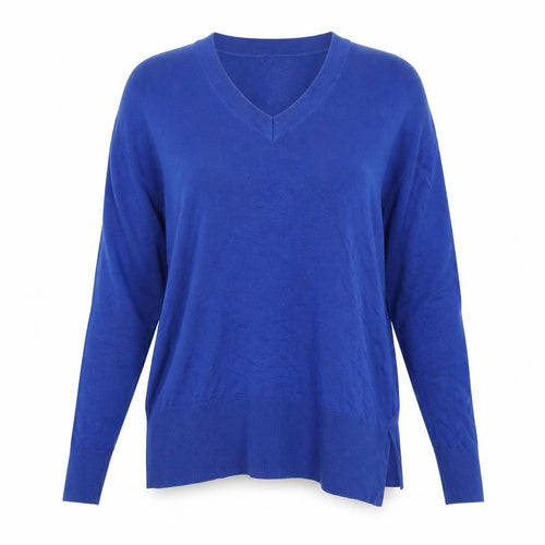 Lands’ End Women Blue V-Neck Lightweight Cotton Blend Jumper Size S