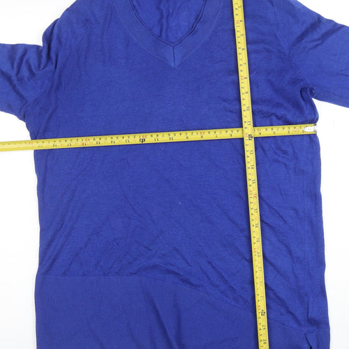 Lands’ End Women Blue V-Neck Lightweight Cotton Blend Jumper Size S