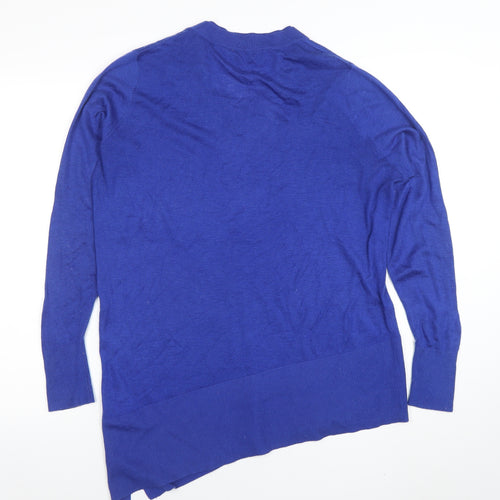 Lands’ End Women Blue V-Neck Lightweight Cotton Blend Jumper Size S