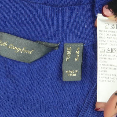 Lands’ End Women Blue V-Neck Lightweight Cotton Blend Jumper Size S