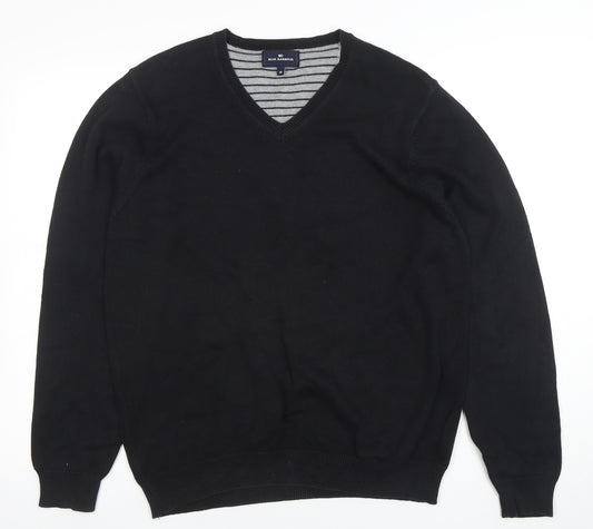 Blue Harbour Men's Black V-Neck Cotton Jumper M