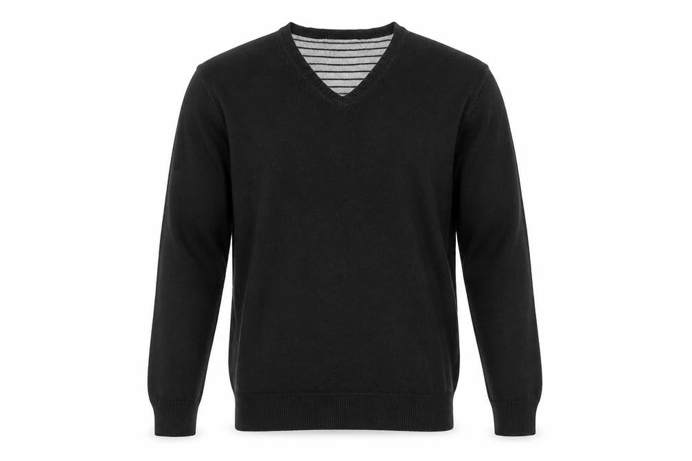 Front view of Blue Harbour Men's Black V-Neck Cotton Jumper M