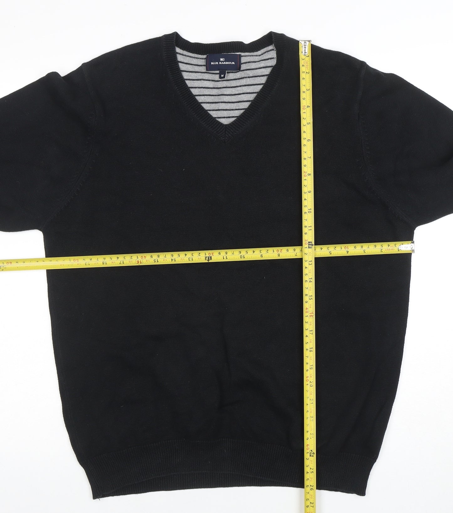 Blue Harbour Men's Black V-Neck Cotton Jumper M