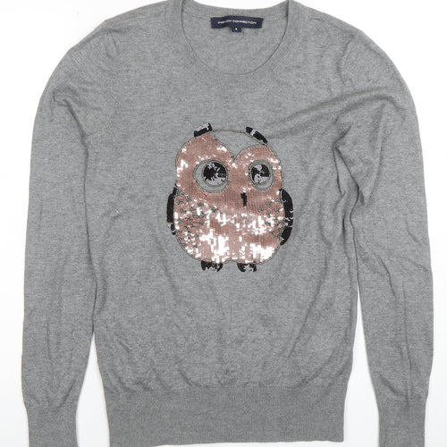 French Connection Women’s Grey Sequin Owl Jumper Size S