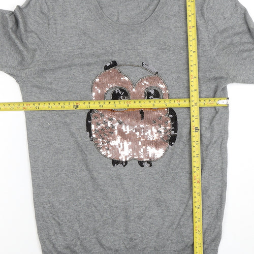 French Connection Women’s Grey Sequin Owl Jumper Size S