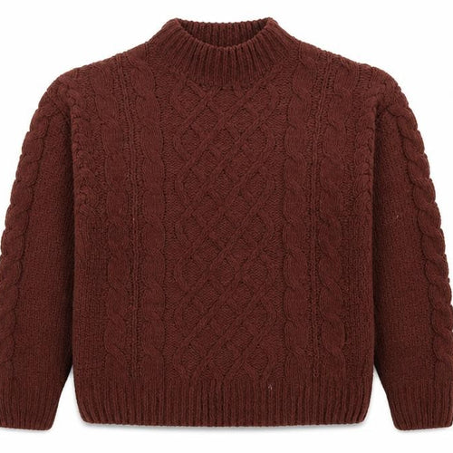 Primark Women Brown Cable-Knit Jumper Size S Mock Neck Long Sleeve