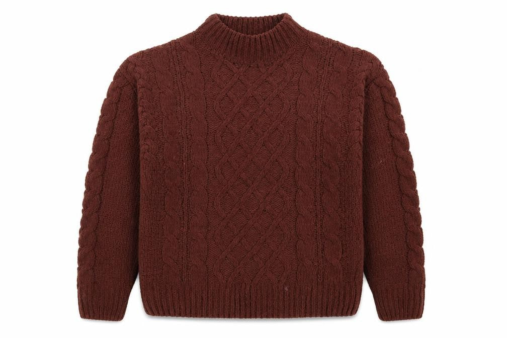 Primark Women Brown Cable-Knit Jumper Size S Mock Neck Long Sleeve