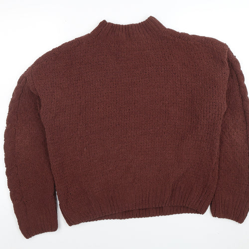 Primark Women Brown Cable-Knit Jumper Size S Mock Neck Long Sleeve
