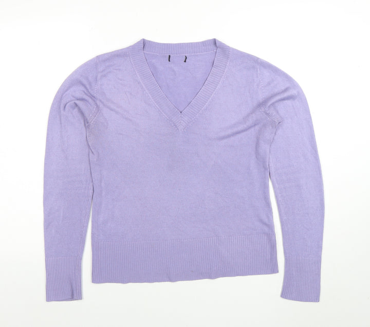 F&F Women Purple Acrylic V-Neck Long Sleeve Jumper Size 12