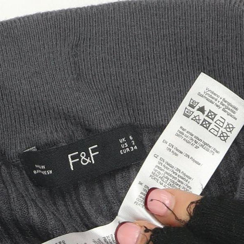 F&F Women’s Grey Ribbed Knit Jogger Trousers Size 6