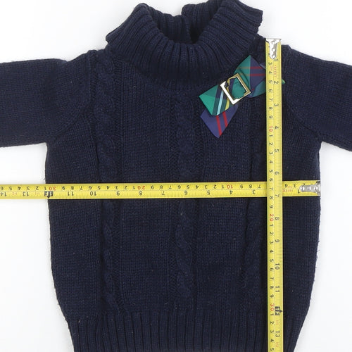 Janie and Jack Girls Navy Blue Cable Knit Henley Jumper with Bow 4 Years