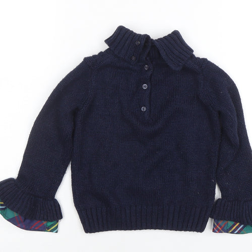 Janie and Jack Girls Navy Blue Cable Knit Henley Jumper with Bow 4 Years