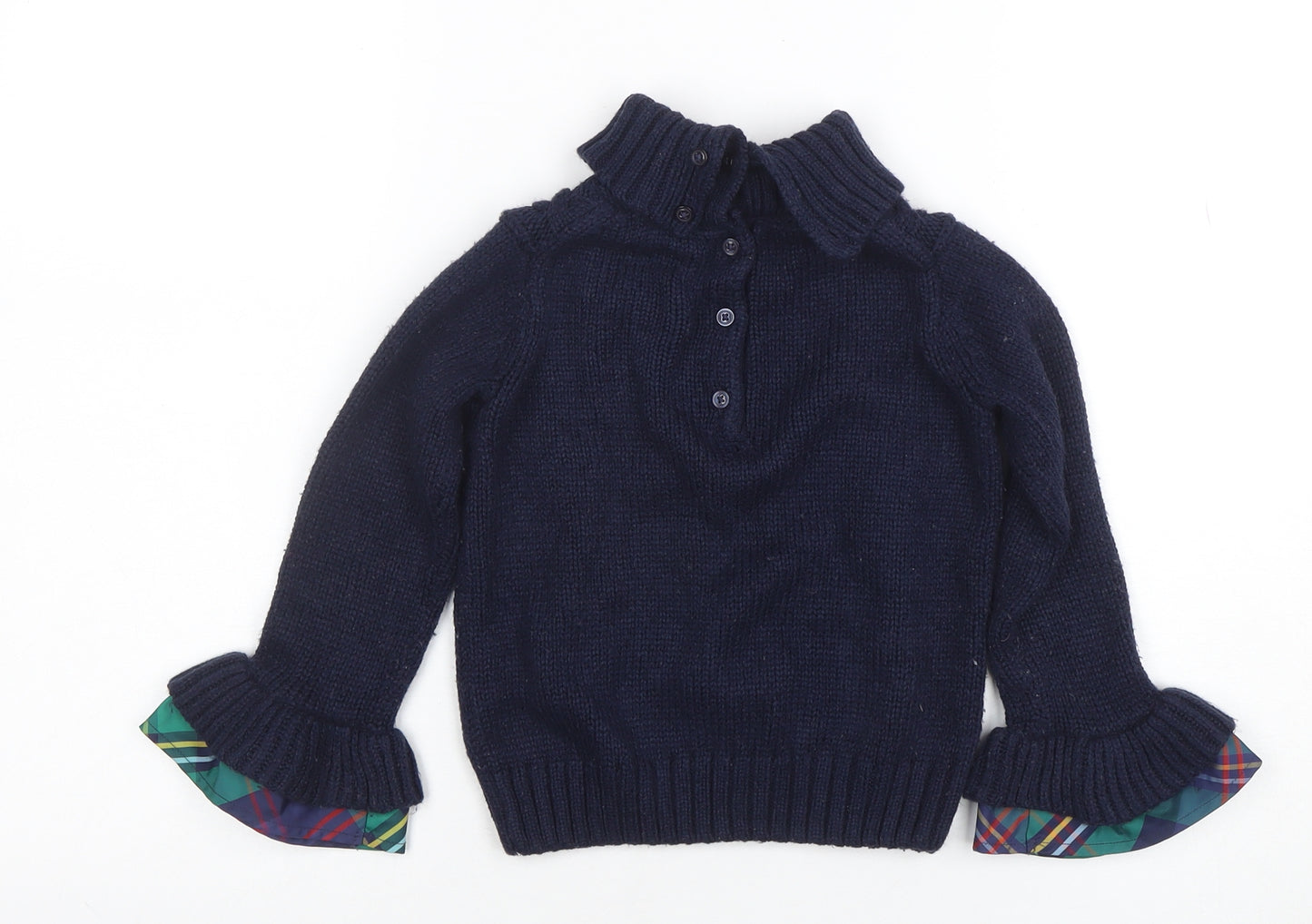 Janie and Jack Girls Navy Blue Cable Knit Henley Jumper with Bow 4 Years