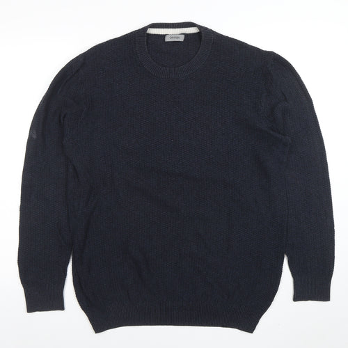 George Men's Blue Waffle Knit Cotton Pullover Jumper L