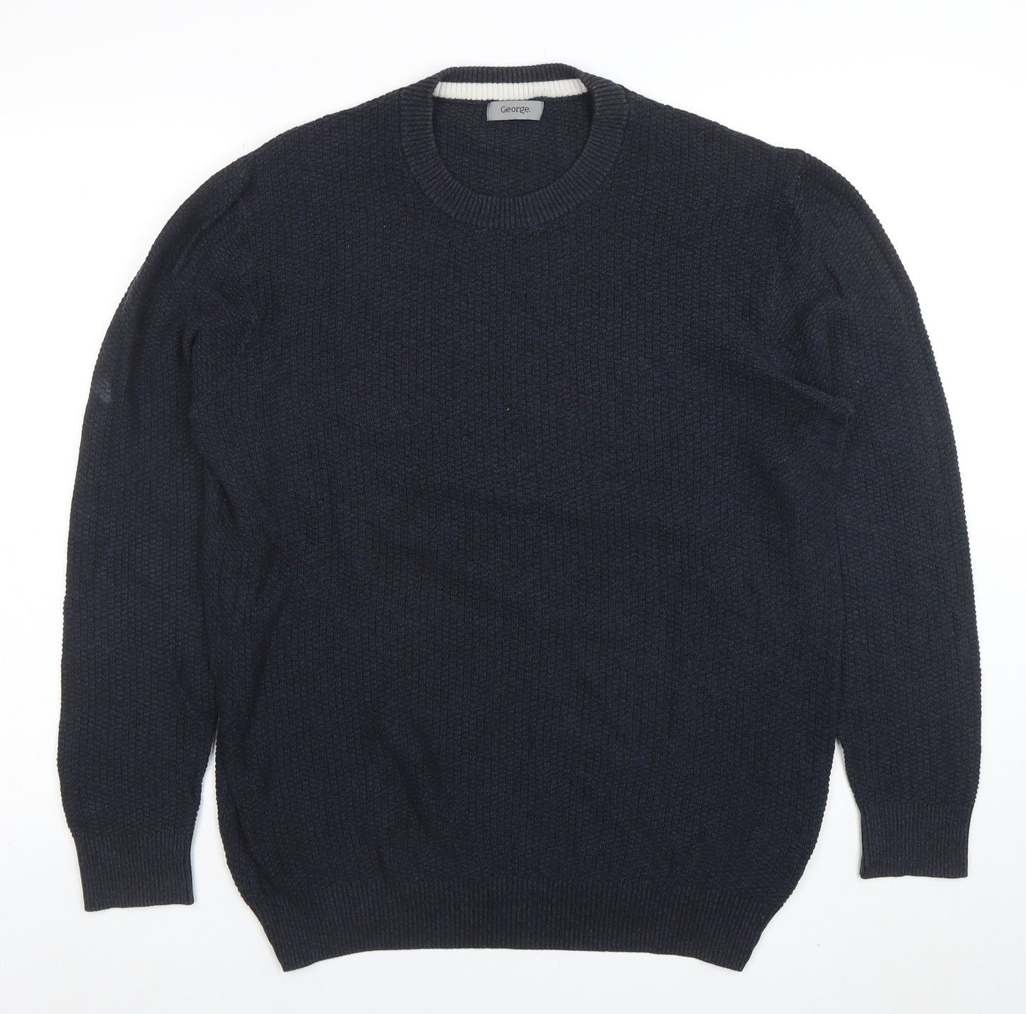 George Men's Blue Waffle Knit Cotton Pullover Jumper L