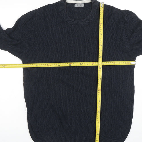 George Men's Blue Waffle Knit Cotton Pullover Jumper L