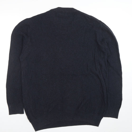 George Men's Blue Waffle Knit Cotton Pullover Jumper L