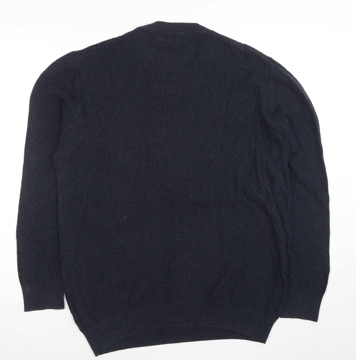 George Men's Blue Waffle Knit Cotton Pullover Jumper L