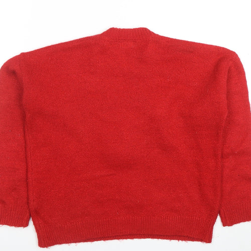 F&F Girls Red Reindeer Christmas Pullover Jumper 9-10 Years Sequin Detail