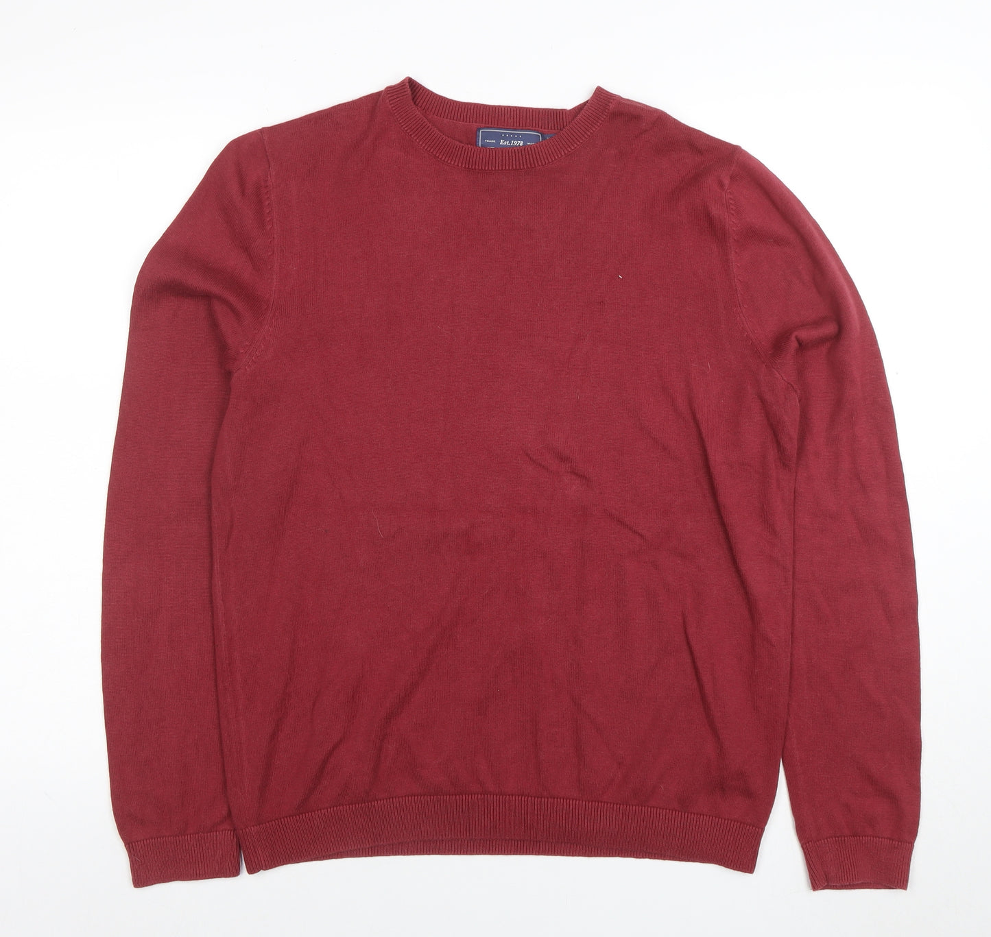 Topman Men Red Cotton Crew Neck Pullover Jumper Size M