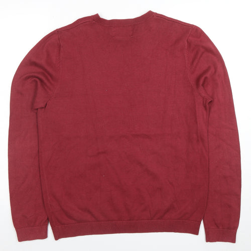 Topman Men Red Cotton Crew Neck Pullover Jumper Size M
