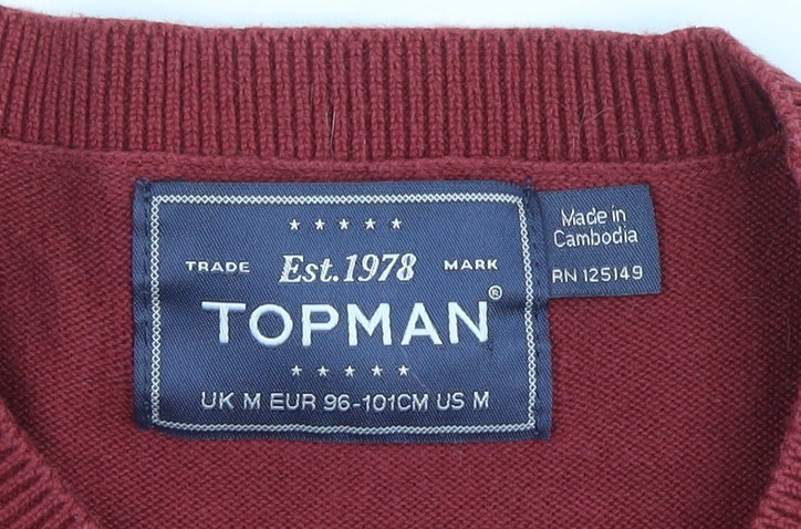 Topman Men Red Cotton Crew Neck Pullover Jumper Size M
