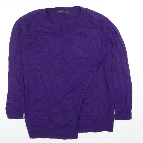 Marks and Spencer Women Purple V-Neck Long Sleeve Cotton Cashmere Jumper Size 12