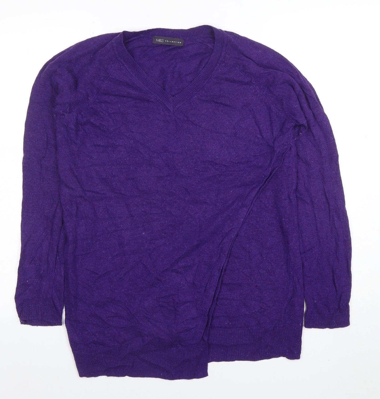 Marks and Spencer Women Purple V-Neck Long Sleeve Cotton Cashmere Jumper Size 12