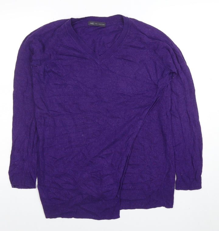 Marks and Spencer Women Purple V-Neck Long Sleeve Cotton Cashmere Jumper Size 12