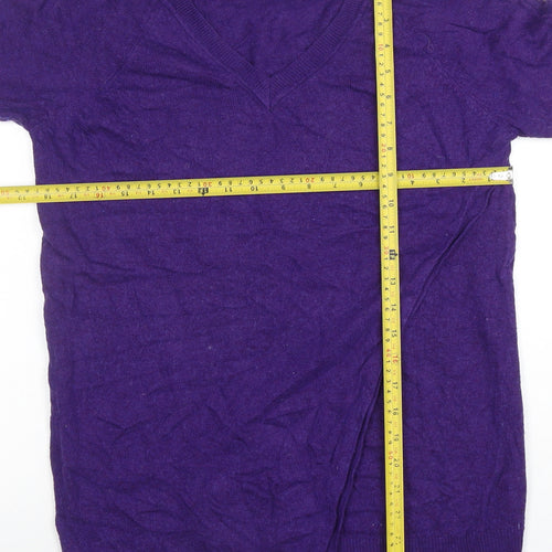 Marks and Spencer Women Purple V-Neck Long Sleeve Cotton Cashmere Jumper Size 12