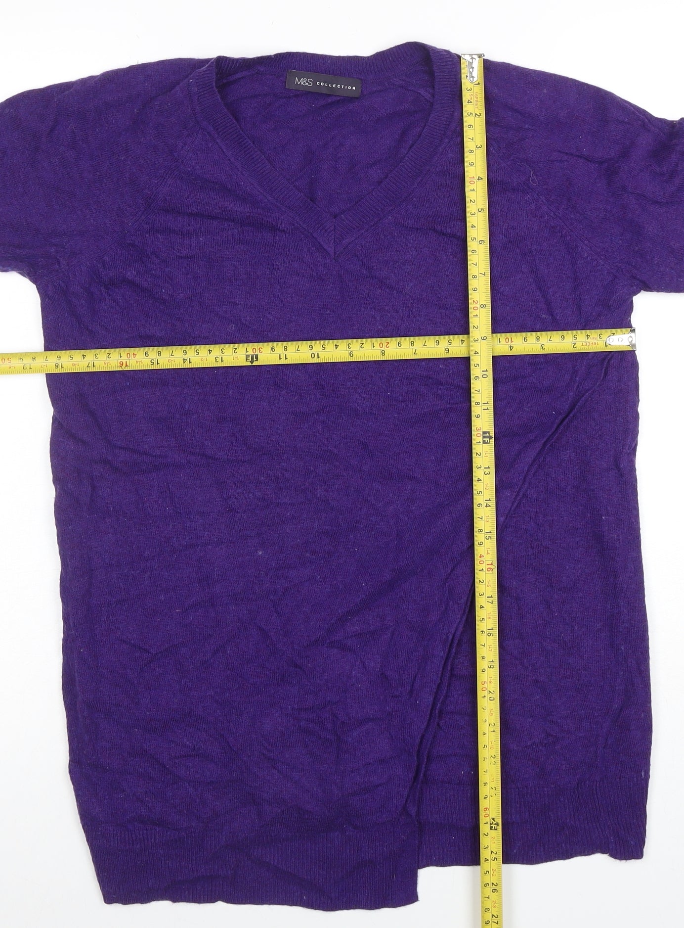 Marks and Spencer Women Purple V-Neck Long Sleeve Cotton Cashmere Jumper Size 12