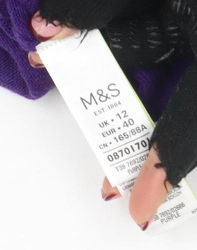 Marks and Spencer Women Purple V-Neck Long Sleeve Cotton Cashmere Jumper Size 12