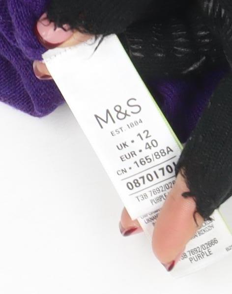 Marks and Spencer Women Purple V-Neck Long Sleeve Cotton Cashmere Jumper Size 12