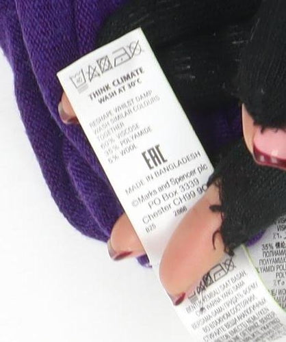 Marks and Spencer Women Purple V-Neck Long Sleeve Cotton Cashmere Jumper Size 12