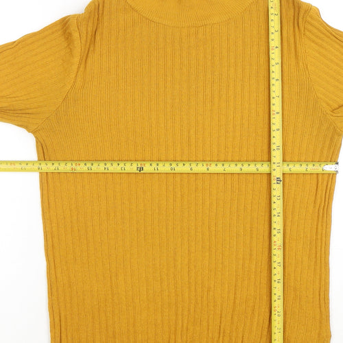 Primark Women’s Yellow Mock Neck Rib Knit Pullover Jumper XL