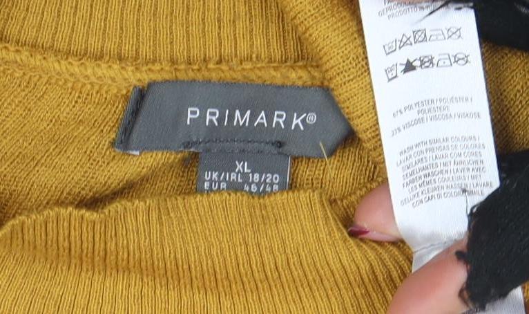 Primark Women’s Yellow Mock Neck Rib Knit Pullover Jumper XL