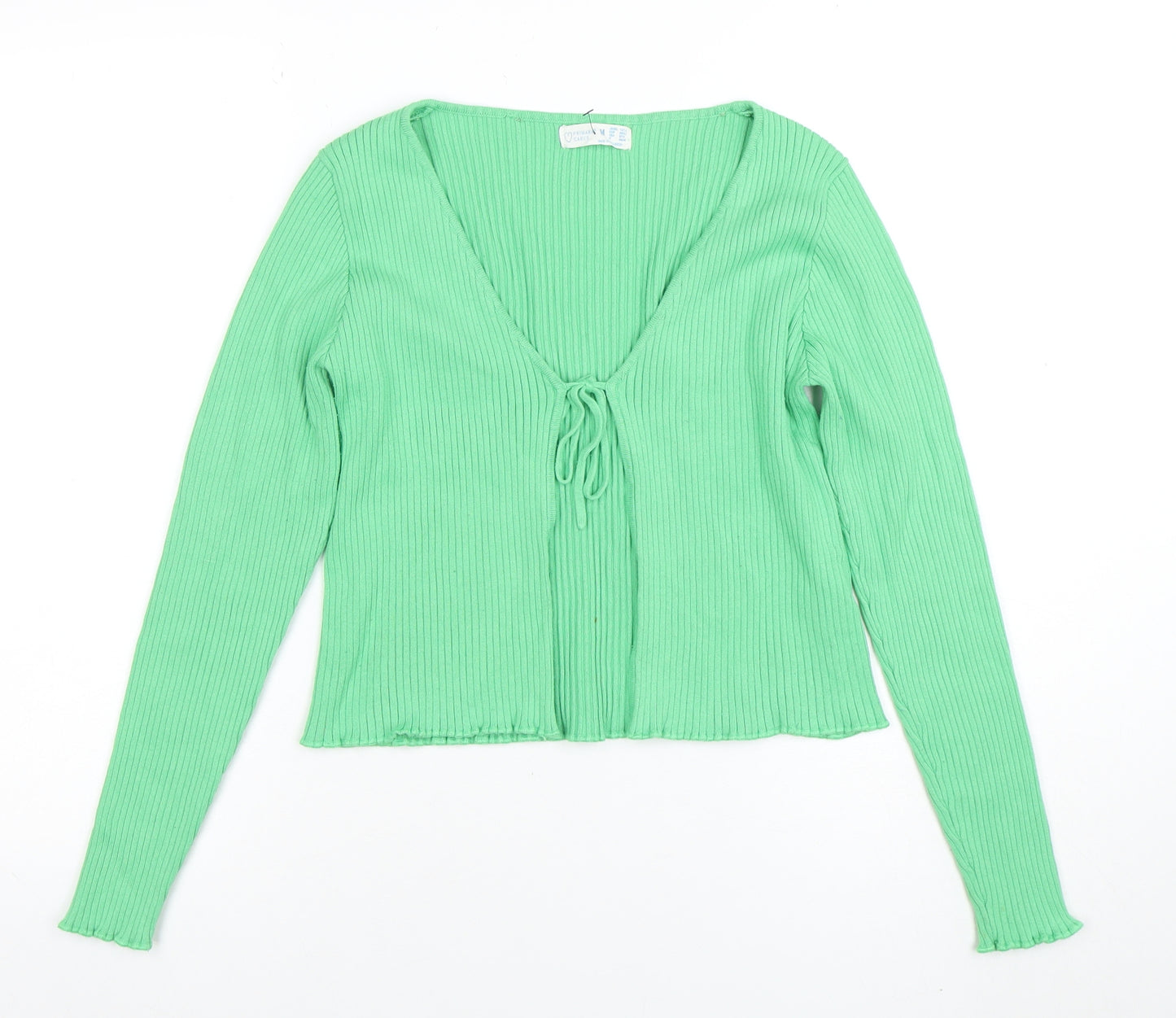 Primark Women Green Ribbed Tie Front V-Neck Cardigan M
